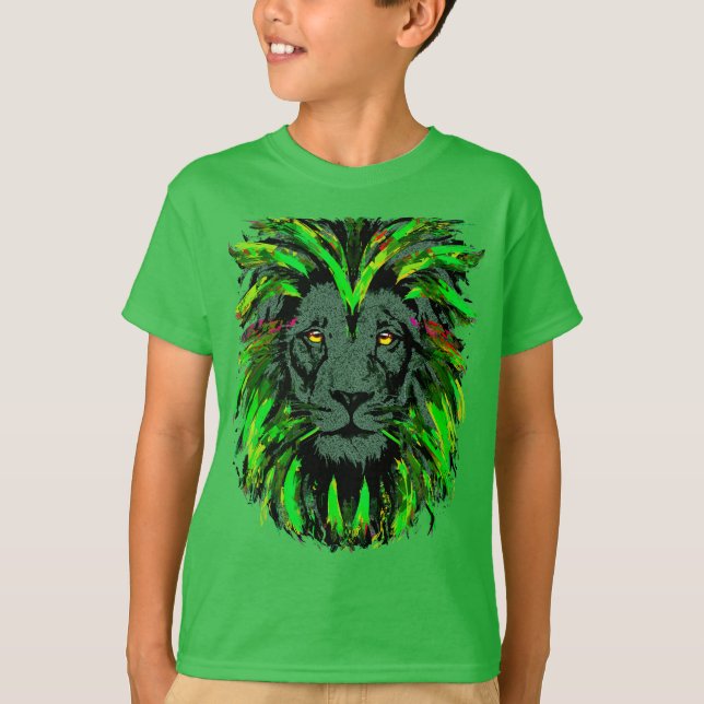 Camiseta Cabeza de león verde - Dibujo de retrato de cara d (Anverso)