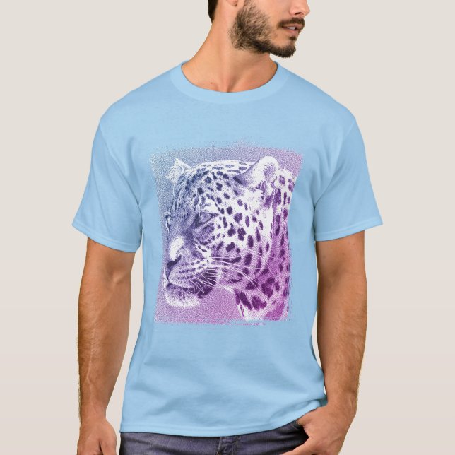 Camiseta Cabeza de leopardo azul claro básico de la camiset (Anverso)
