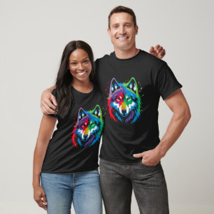 Camiseta Cabeza de Lobo Arcoíris Arte Colorido Salpicado Am
