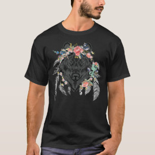 Camiseta Cabeza de lobo de tribu étnica Boho Feather Native
