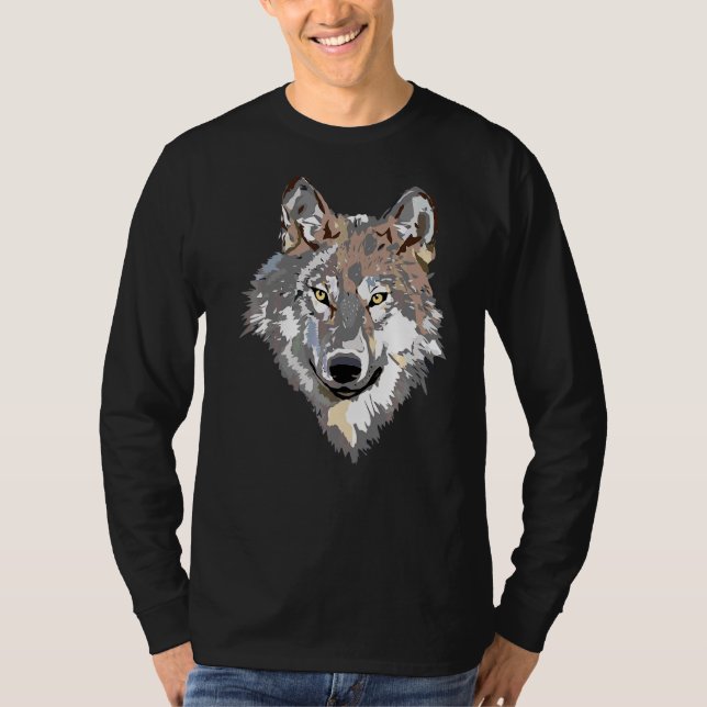 Camiseta Cabeza de Lobo Gris Arte Howling Moon Animal Fores (Anverso)