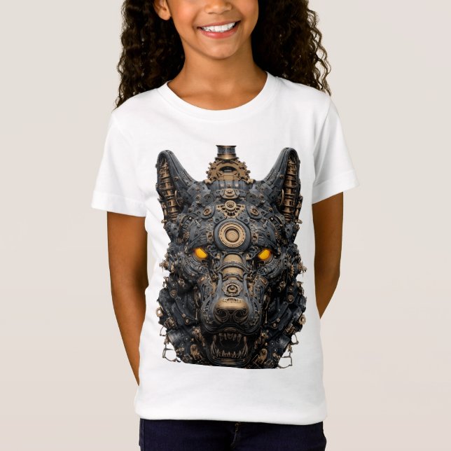 Camiseta Cabeza de Lobo Mecánico Steampunk - Robot Cyberpun (Anverso)