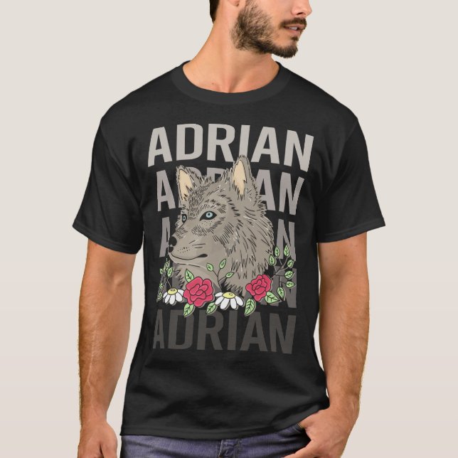 Camiseta Cabeza de lobo - Nombre de Adrian (Anverso)