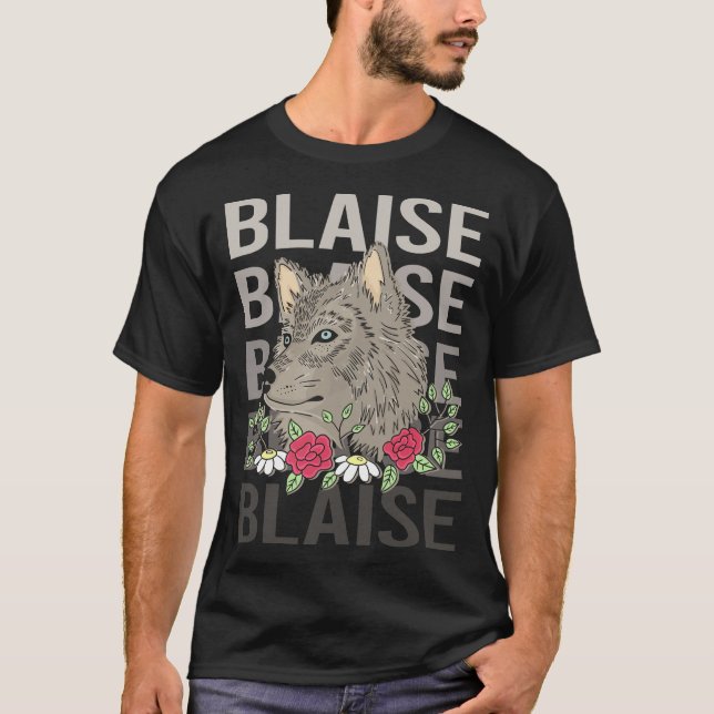 Camiseta Cabeza de lobo - Nombre de blaise (Anverso)