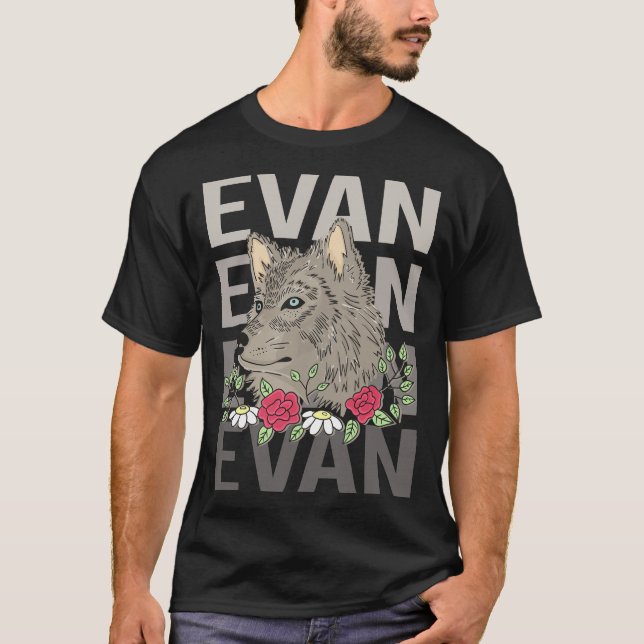 Camiseta Cabeza de lobo - Nombre de Evan (Anverso)