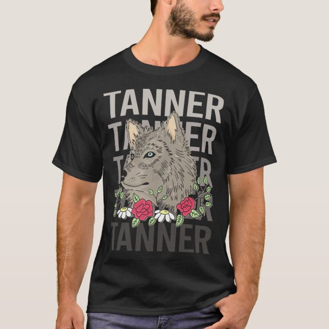 Camiseta Cabeza de lobo - Nombre de Tanner (Anverso)