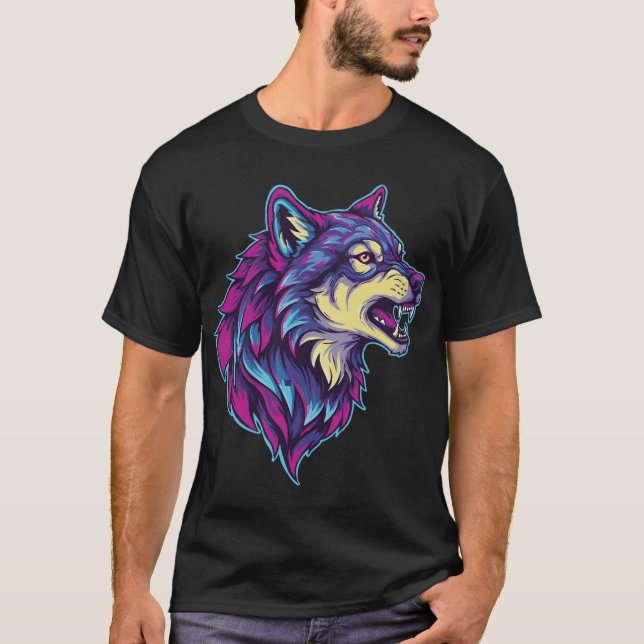 Camiseta cabeza de lobo psicodélica (Anverso)