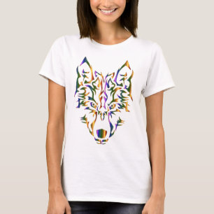 Camiseta Cabeza de lobo tribal arcoiris (Mirando hacia adel