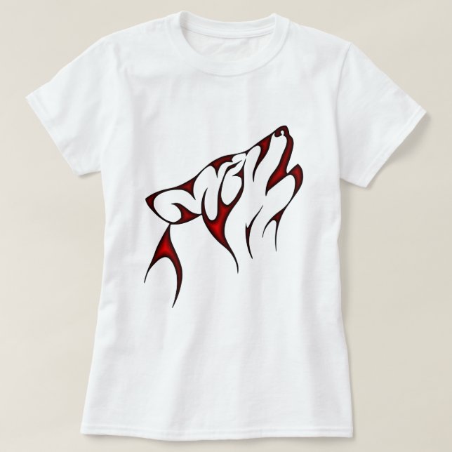 Camiseta Cabeza de Lobo Tribal Rojo (Diseño del anverso)