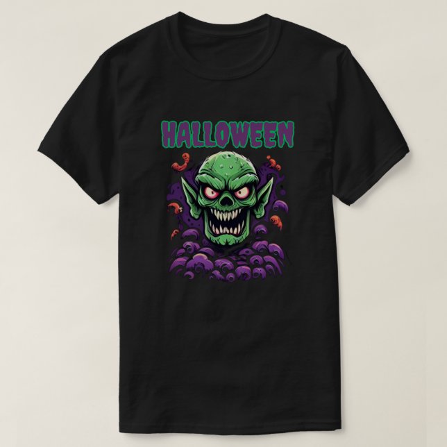 Camiseta Cabeza de Monstruo Goblinoide Verde Mención de Hal (Diseño del anverso)