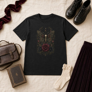 Camiseta Cabeza de Muerte de Polilla Victoriana Gótica Rosa