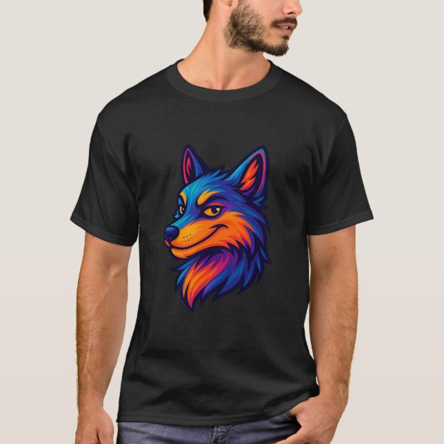 Camiseta Cabeza de Neon Wolf - Vibrante Arte Tribal Animal (Anverso)