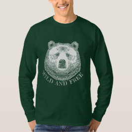 Camiseta Cabeza de oso, salvaje y libre, ilustración a mano