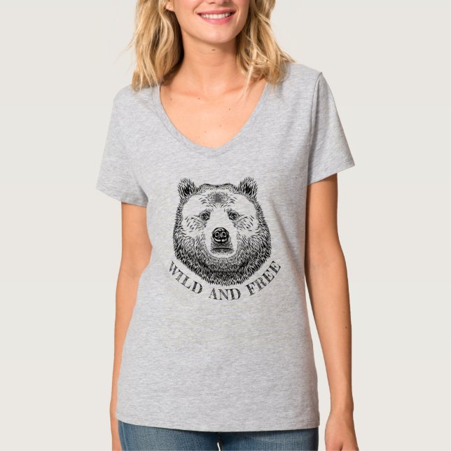 Camiseta Cabeza De Oso, Silvestre Y Libre, Ilustracion Derr (Anverso)