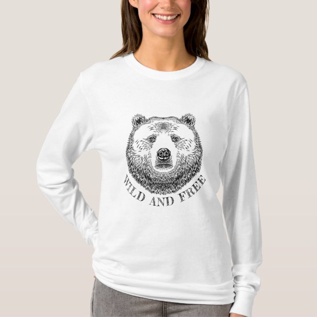 Camiseta Cabeza De Oso, Silvestre Y Libre, Ilustracion Derr (Anverso)