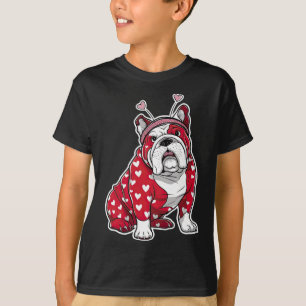Camiseta Cabeza de perro con patrón de corazón de cuadros d