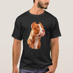 Camiseta Cabeza de perro Pitbull marrón mirando hacia arrib