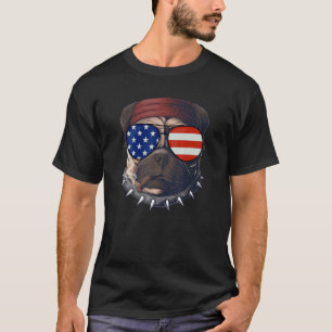 Camiseta Cabeza de perro pug humo 4 de julio bandera de EE.