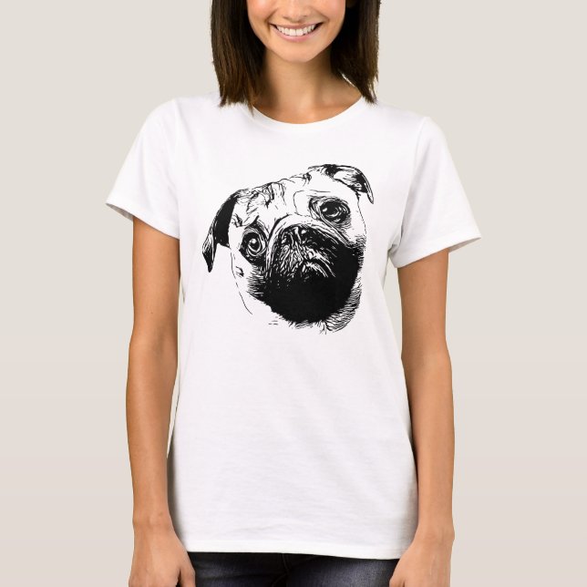 Camiseta Cabeza de Pug melancólica - líneas de silueta 1 (Anverso)