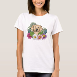 Camiseta Cabeza de Retriever Dorado Amarillo con Flores Col
