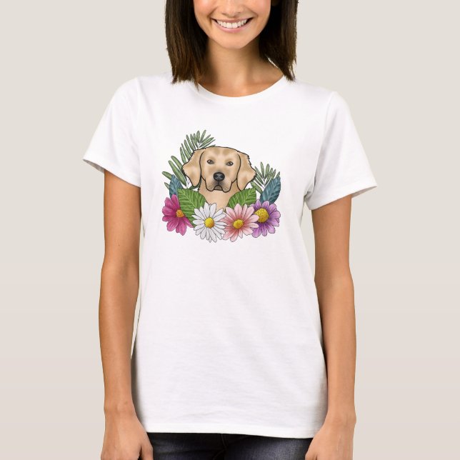 Camiseta Cabeza de Retriever Dorado Amarillo con Flores Col (Anverso)