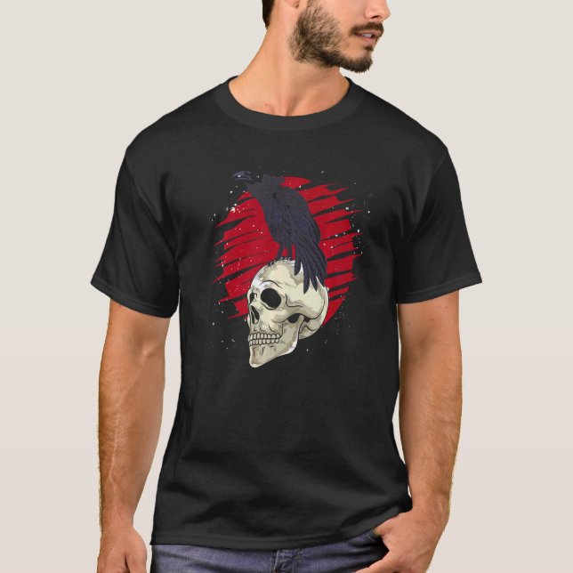 Camiseta Cabeza de Skeleton espeluznante Crow Skull Bird An (Anverso)