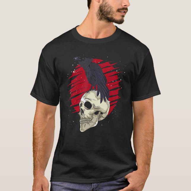 Camiseta Cabeza de Skeleton espeluznante Crow Skull Bird An (Anverso)