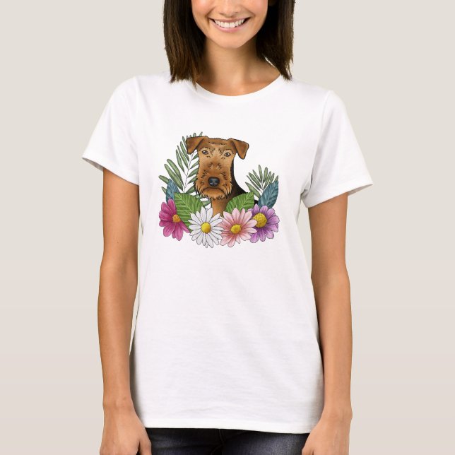 Camiseta Cabeza de Terrier Airedale con flores silvestres c (Anverso)