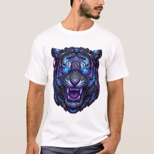 Camiseta Cabeza de Tigre Cyborg Mech Robot Cibercore Neon