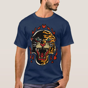 Camiseta Cabeza de tigre de pantera retro con llamas