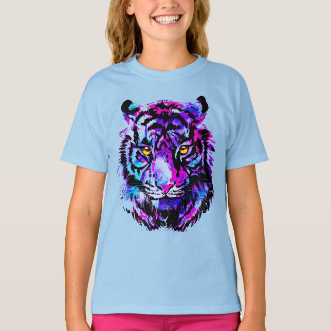 Camiseta Cabeza de tigre púrpura - Pintura de retrato de ti (Anverso)