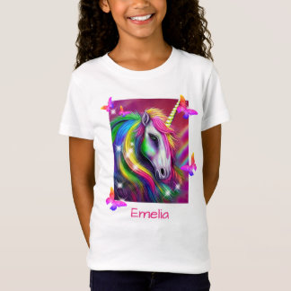 Camiseta Cabeza de Unicornio de Arcoíris Brillante