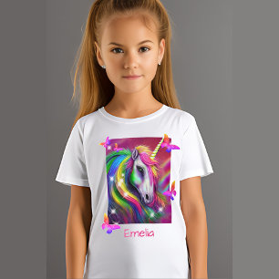 Camiseta Cabeza de Unicornio de Arcoíris Brillante