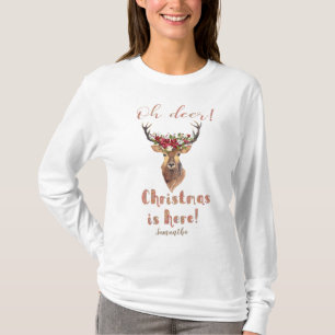 Camiseta Cabeza de venado Poinsettia "Oh Navidades de venad
