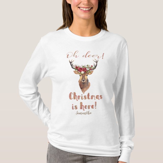 Camiseta Cabeza de venado Poinsettia "Oh Navidades de venad (Anverso)