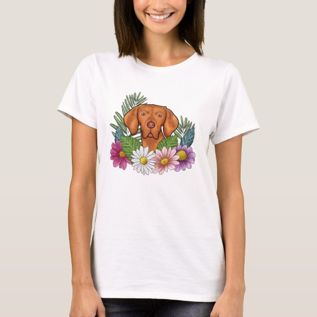 Camiseta Cabeza De Vizsla Húngara Con Flores De Verano Colo (Anverso)