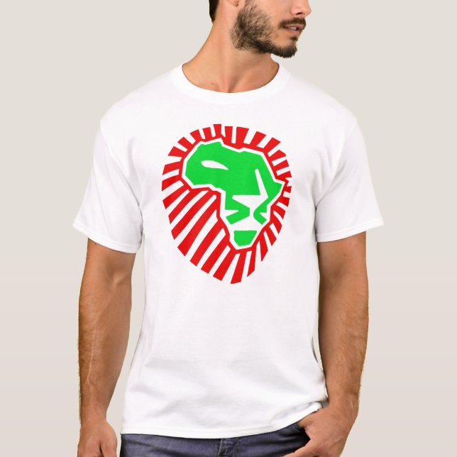 Camiseta Cabeza del león este vez para África. Rojo verde (Anverso)
