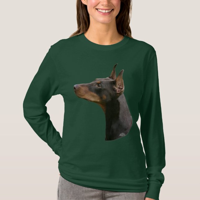 Camiseta Cabeza del Pinscher del Doberman roja/marrón (Anverso)