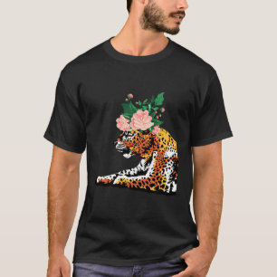 Camiseta Cabeza floral de flores Jaguar Gato salvaje Guay A