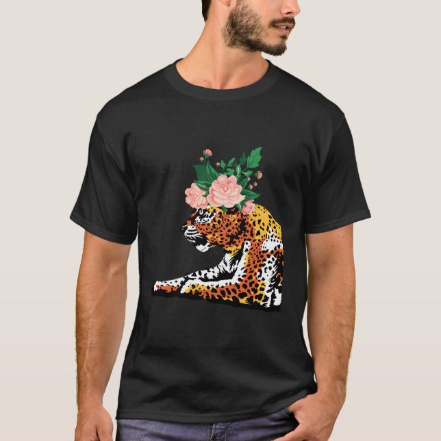 Camiseta Cabeza floral de flores Jaguar Gato salvaje Guay A (Anverso)