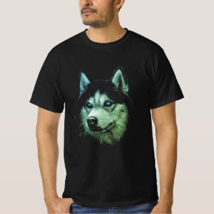 Camiseta Cabeza Retrato Siberian Husky Con Ojos Azules