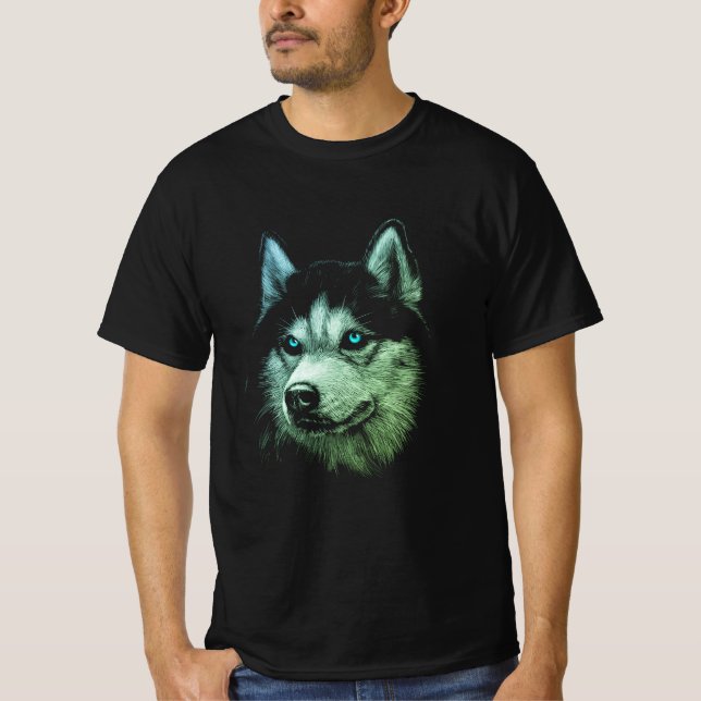 Camiseta Cabeza Retrato Siberian Husky Con Ojos Azules (Anverso)