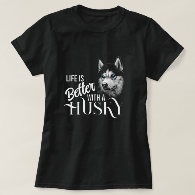 Camiseta Cabeza Retrato Siberian Husky Con Ojos Azules (Diseño del anverso)