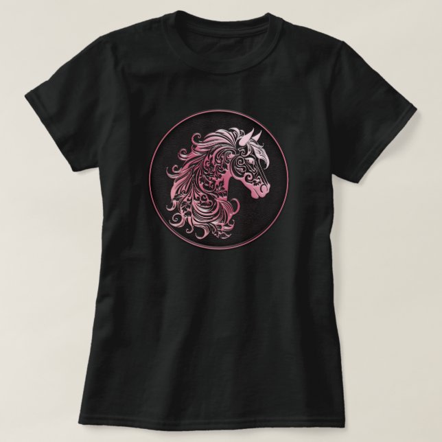Camiseta Cabeza rosa de caballo floral de cuero vaquera gra (Diseño del anverso)