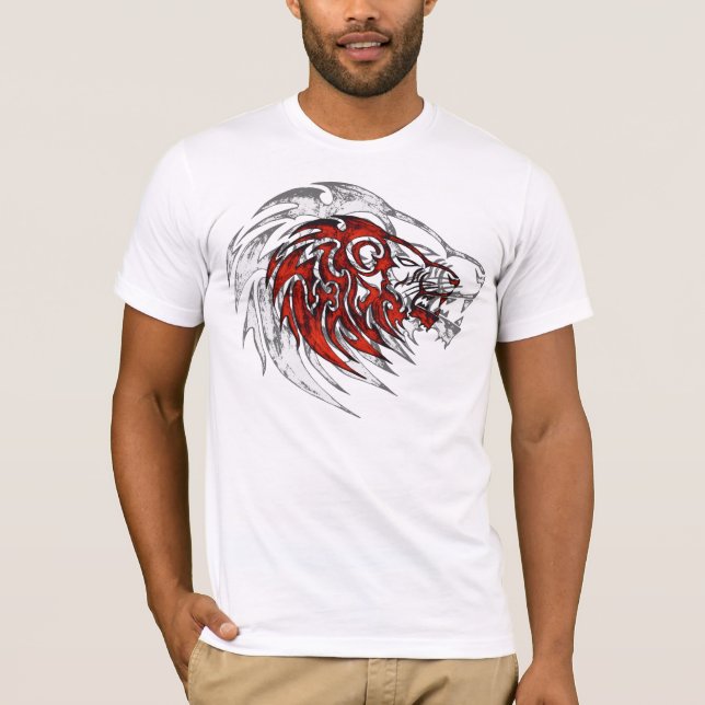 Camiseta Cabeza tribal roja del león (Anverso)