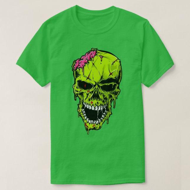 Camiseta Cabeza Zombie mordaz (Diseño del anverso)