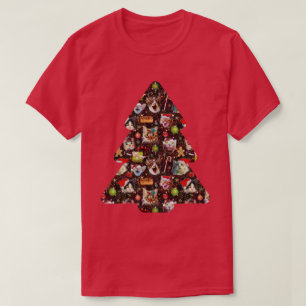 Camiseta Cabezas del gato del navidad en árbol divertido d