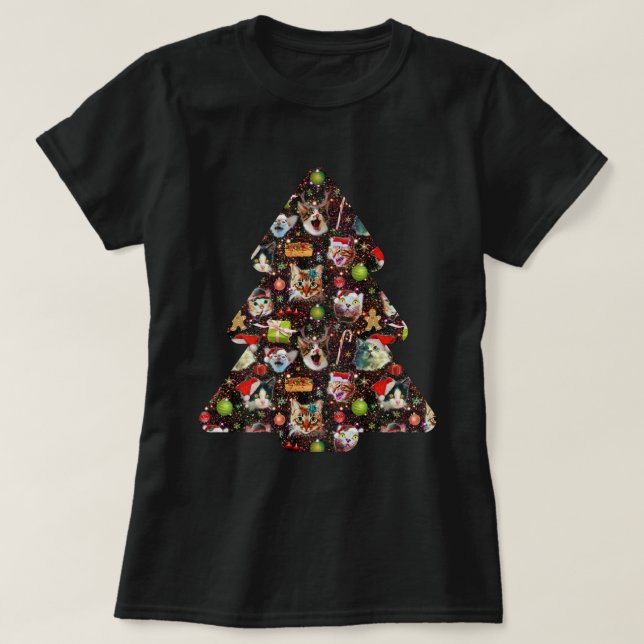 Camiseta Cabezas del gato del navidad en galaxia divertida (Diseño del anverso)