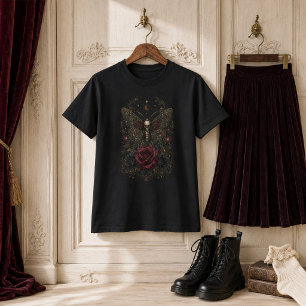Camiseta Cabezavera Victoriana Gótica de Polilla con Rosas 