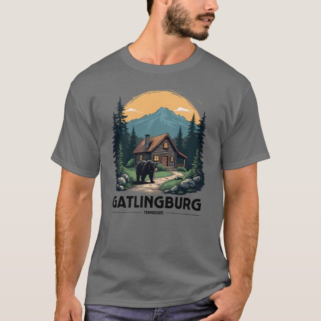 Camiseta Cabina de Gatlinburg Tennessee y oso negro (Anverso)